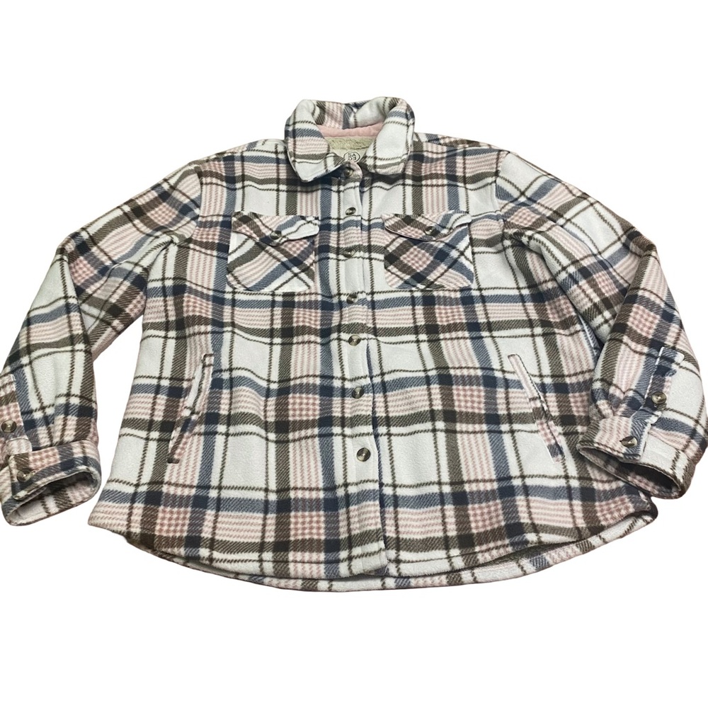 Sage Collective Jacket Woman’s L Pink and Brown Plaid Sherpa Lined Shackles Cozy